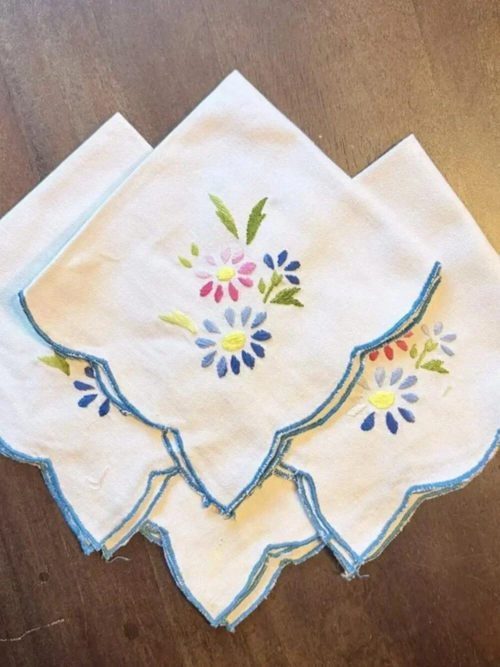 Vintage Embroidered Cotton Handkerchiefs
